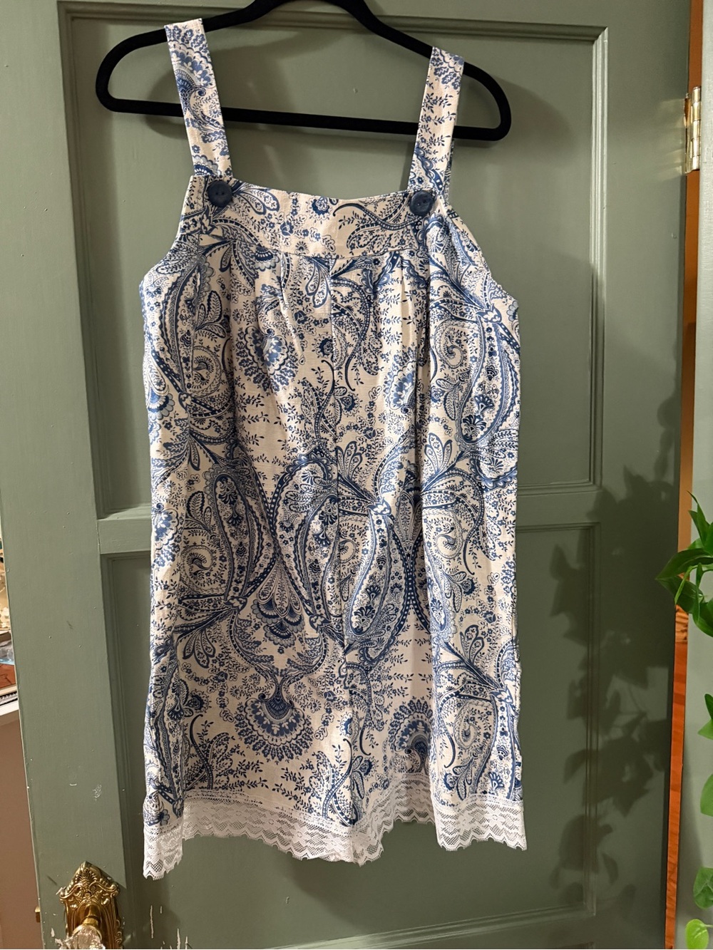 VINTAGE Blue Paisley Lace-Trim Sleeveless romper